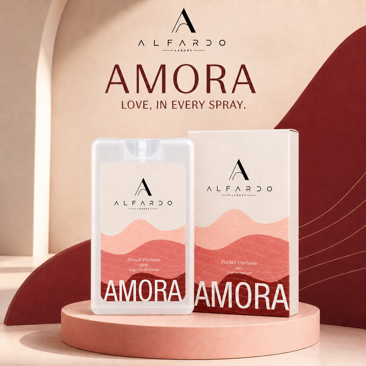 Amora 30ml pocket perfume on display