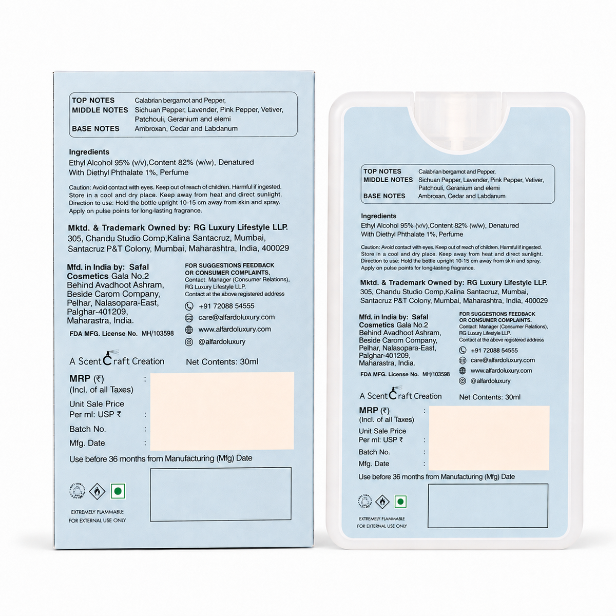 Azure back of pack with ingredients and manufacturer details