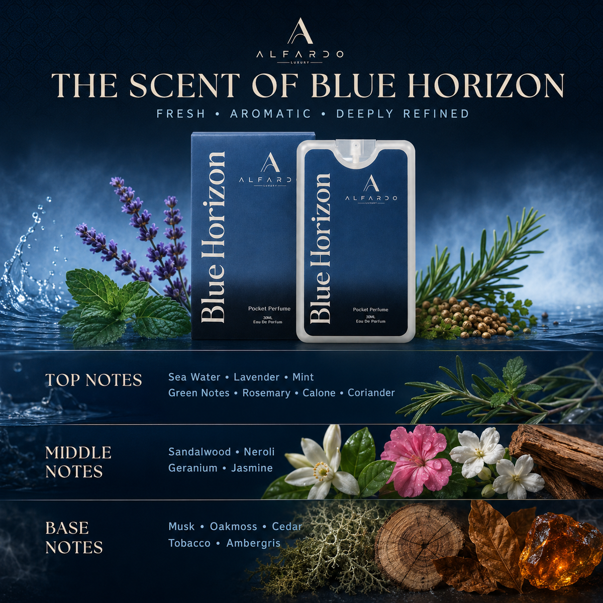 Blue Horizon fragrance notes: top, heart and base