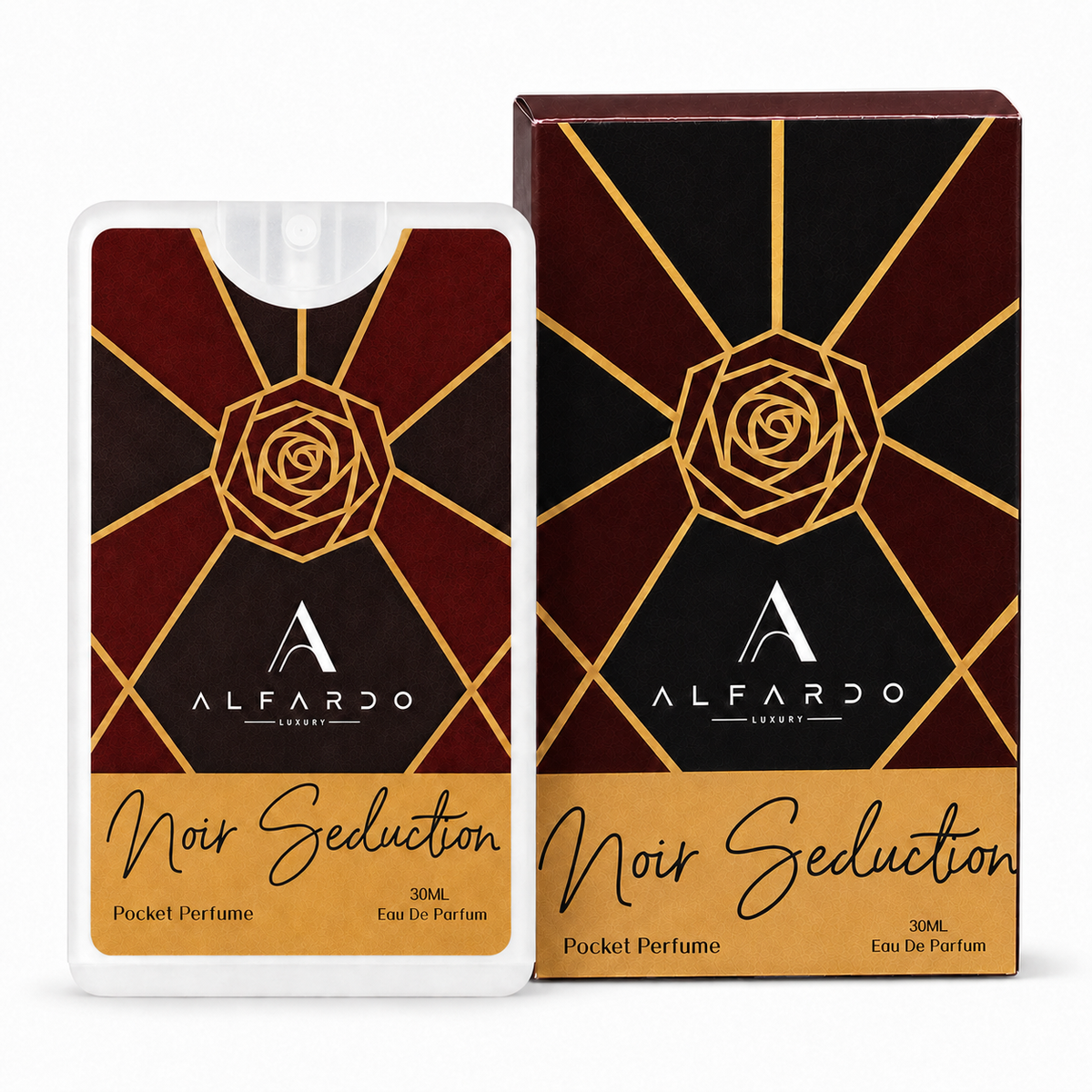Noir Seduction 30ml pocket perfume, bottle and carton
